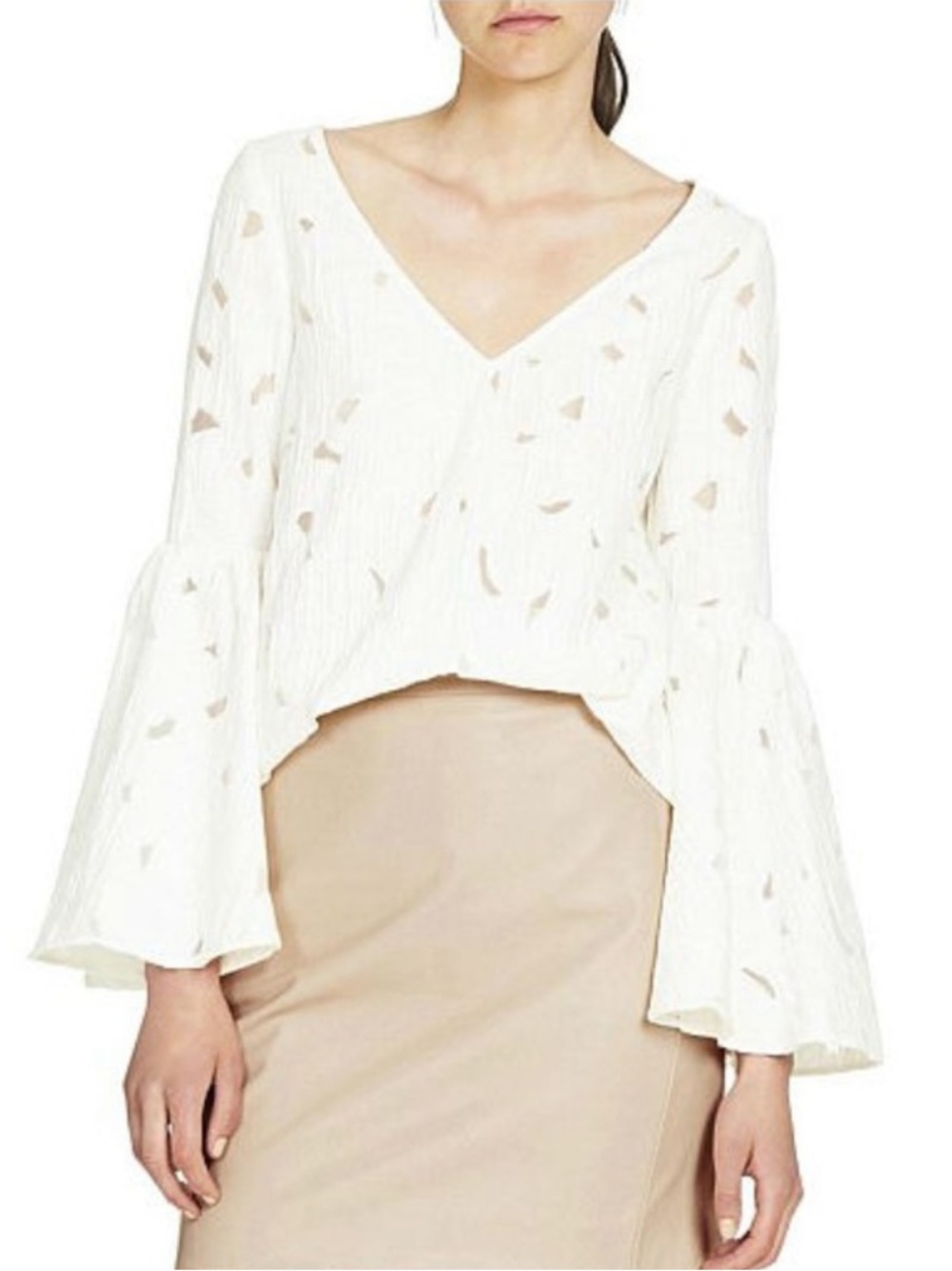 Camilla & Marc Textured Floral Bell Sleeve Top sz 4 Small ivory